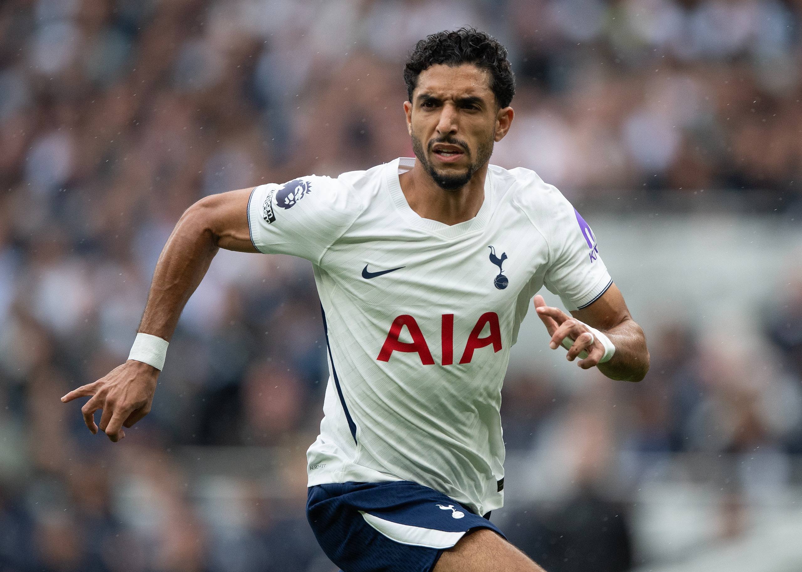 Tottenham forward Omar Marmoush in action against Newcastle United