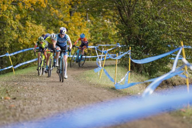 Ellen Noble at the head of affairs, en route to making two out of two in the C2 race at the 2018 CincyCX