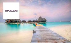 Travel Bag logo placed over an image of the maldives