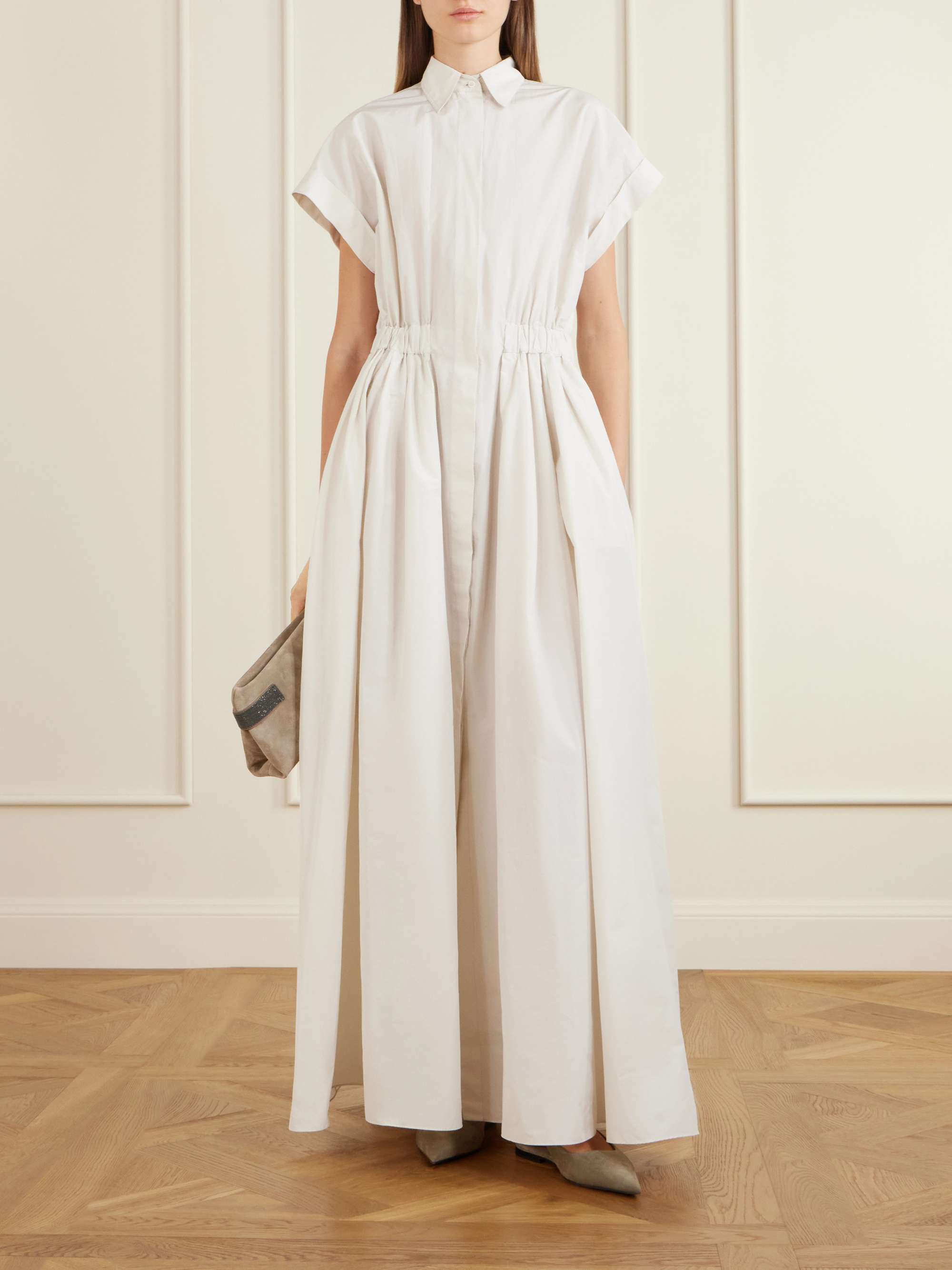 Pleated Cotton-Blend Poplin Maxi Dress
