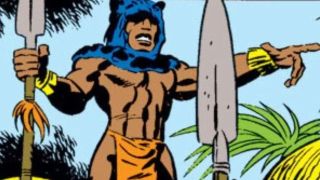 Olumo Bashenga holding a spear and pointing in Marvel Comics