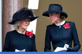 Camilla, Duchess of Cornwall and Catherine, Duchess of Cambridge attend the annual Remembrance Sunday service at The Cenotaph