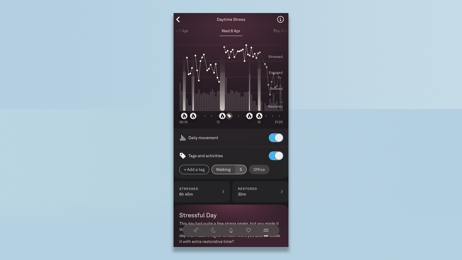 Oura app screenshot on colourful background