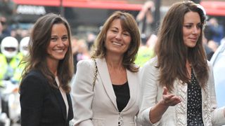 Catherine Middleton is seen arriving with Carole Middleton and Pippa Middleton at the Goring Hotel