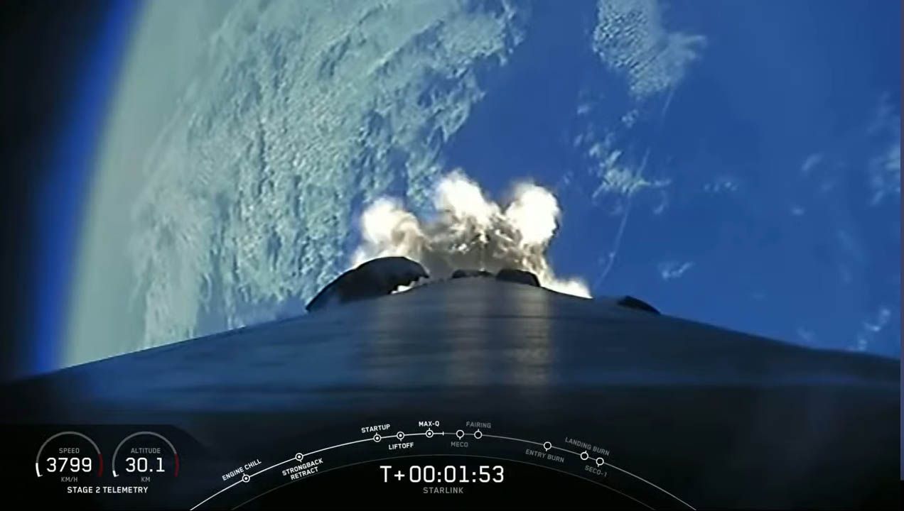 A stunning view of Earth captured by a camera on SpaceX's Falcon 9 rocket as it launches the Starlink-3 mission on Jan. 29, 2020.