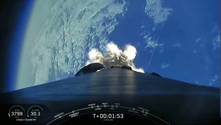 A stunning view of Earth captured by a camera on SpaceX's Falcon 9 rocket as it launches the Starlink-3 mission on Jan. 29, 2020.
