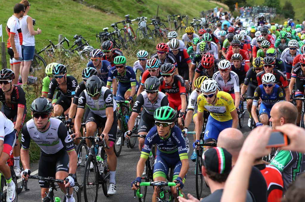 Mark Cavendish (Dimension Data) climbing in the peloton