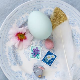 Dyed Easter egg on decorative plate