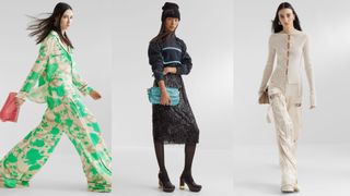 composite of three models wearing clothing and accessories from fendi