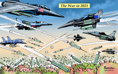Editorial Cartoon World COVID vaccine war
