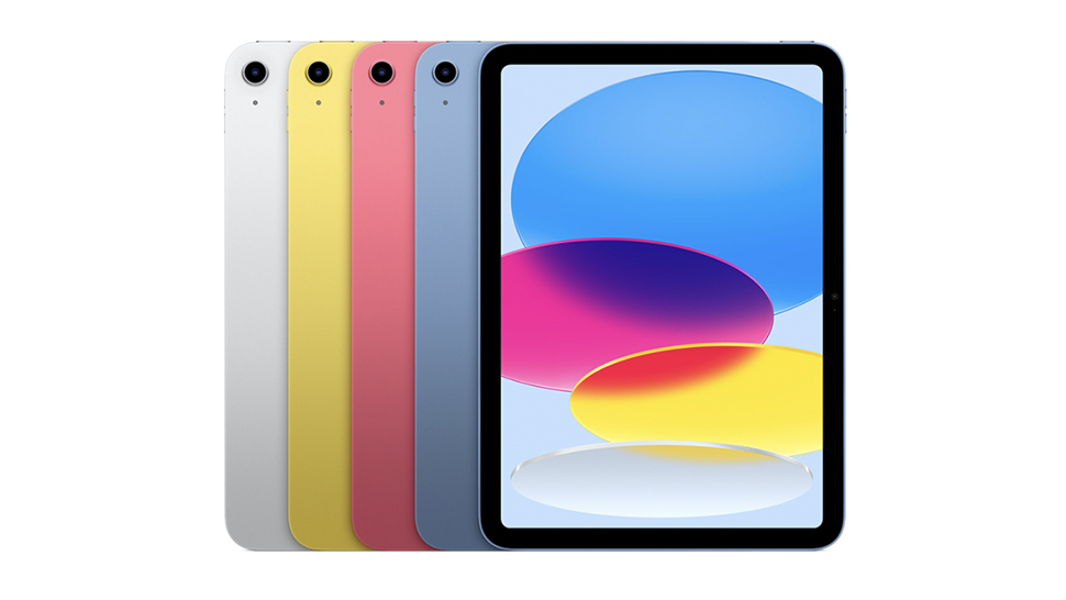 Daugybė naujų iPad, rodomos visos naujos spalvų parinktys.