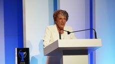 Susie Maxwell Bernind speaks during her induction into the World Golf Hall Of Fame in 2022