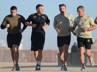 Gary Barlow goes for a run with the Camp Bastion troops