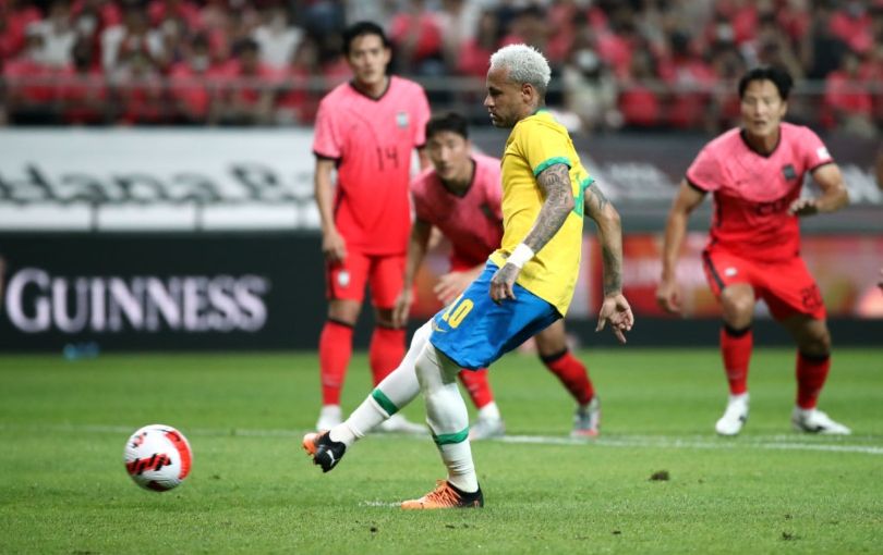 Neymar scoring a penalty against South Korea