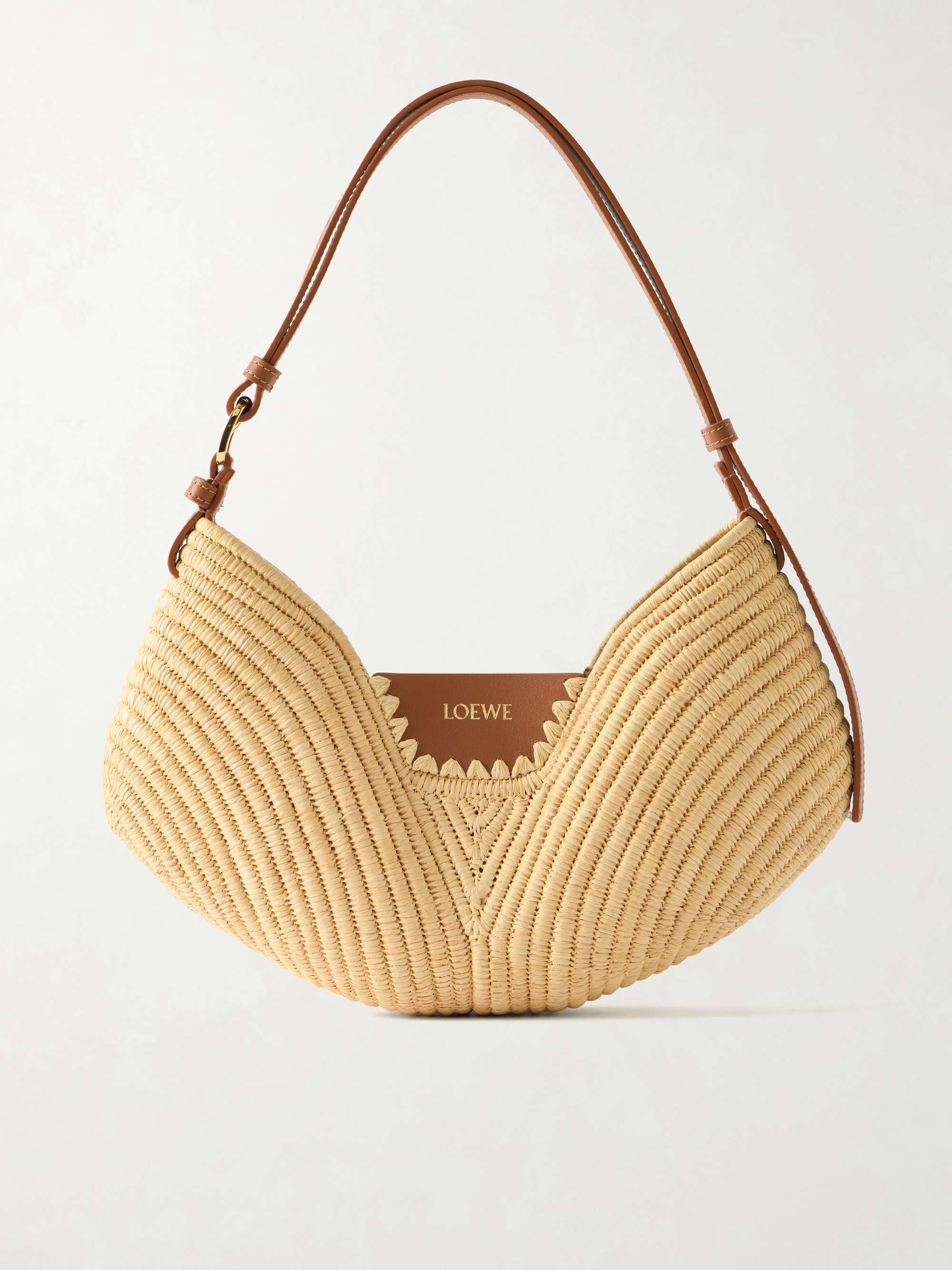 + Paula's Ibiza Swing Medium Leather-Trimmed Raffia Shoulder Bag