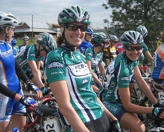 Amber and Rachel ready themselves for start-position battle prior to the CVC criterium.
