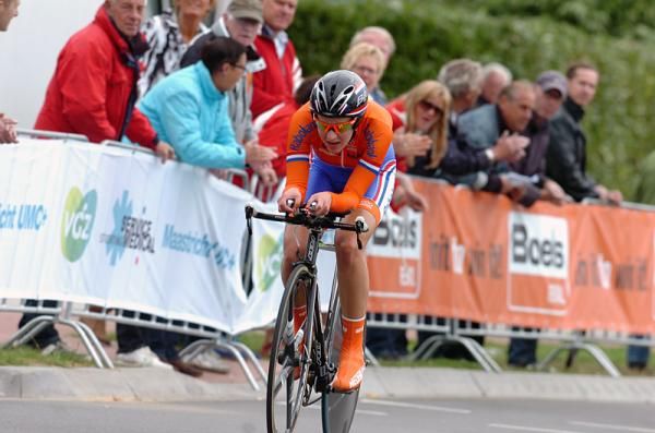 Demi De Jong (Netherlands) rides to a bronze medal on home soil in the Junior women's time trial championship.