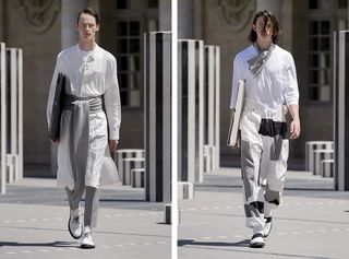 Painted swathes punctuated the collection's neutral canvas of grey marle, cream, black and crisp white in graphic patches