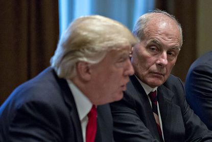 John Kelly and President Trump in a briefing