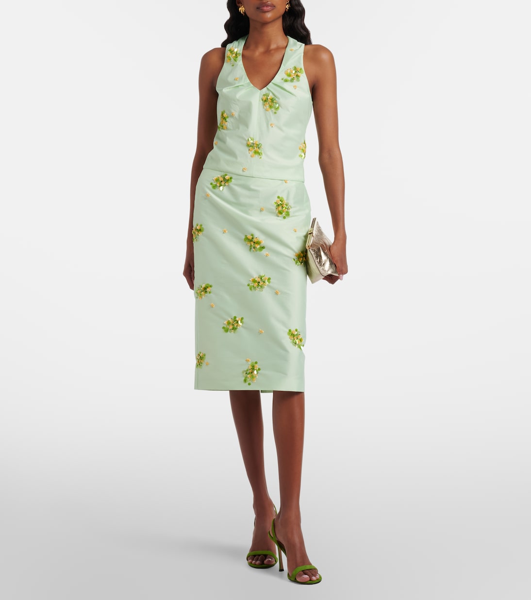Sequined Midi Skirt in Green - Shushu Tong