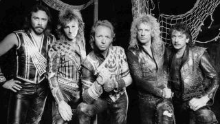 Judas Priest posing for a photograph in 1986