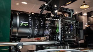 Fujifilm GFX Eterna cine camera on display under glass at NAB 2025