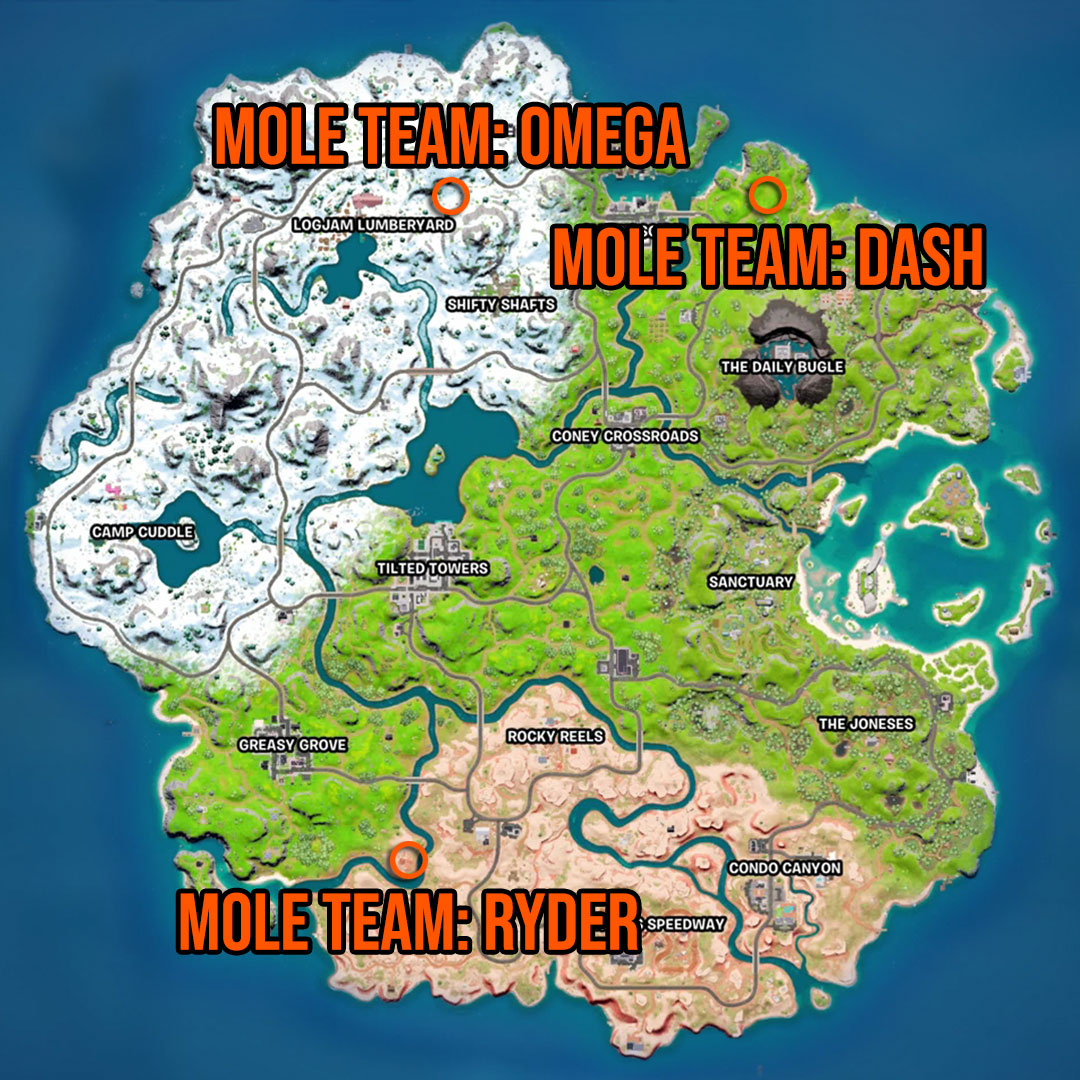 Fortnite Mole Team Drill Sites locations map