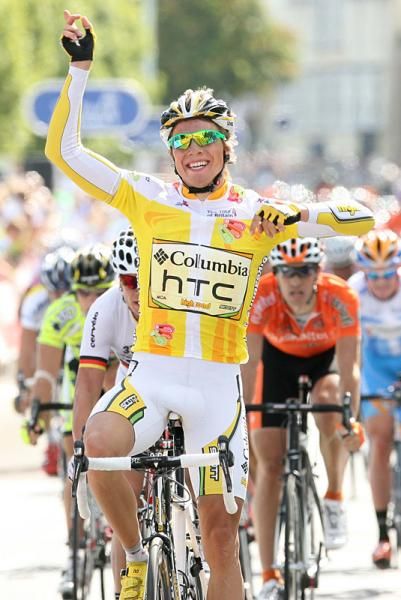 Edvald Boasson Hagen (Columbia-HTC) delights in a Tour of Britain stage win.