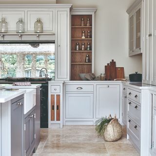 A shaker kitchen in light grey