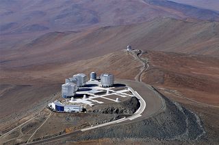 An aerial view of the ESO's Very Large Telescope (VLT) at Paranal Observatory.