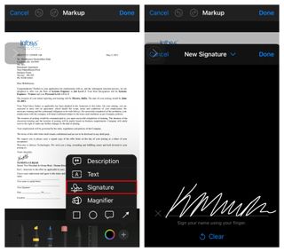Steps 4 and 5 for how to sign documents on iPhone