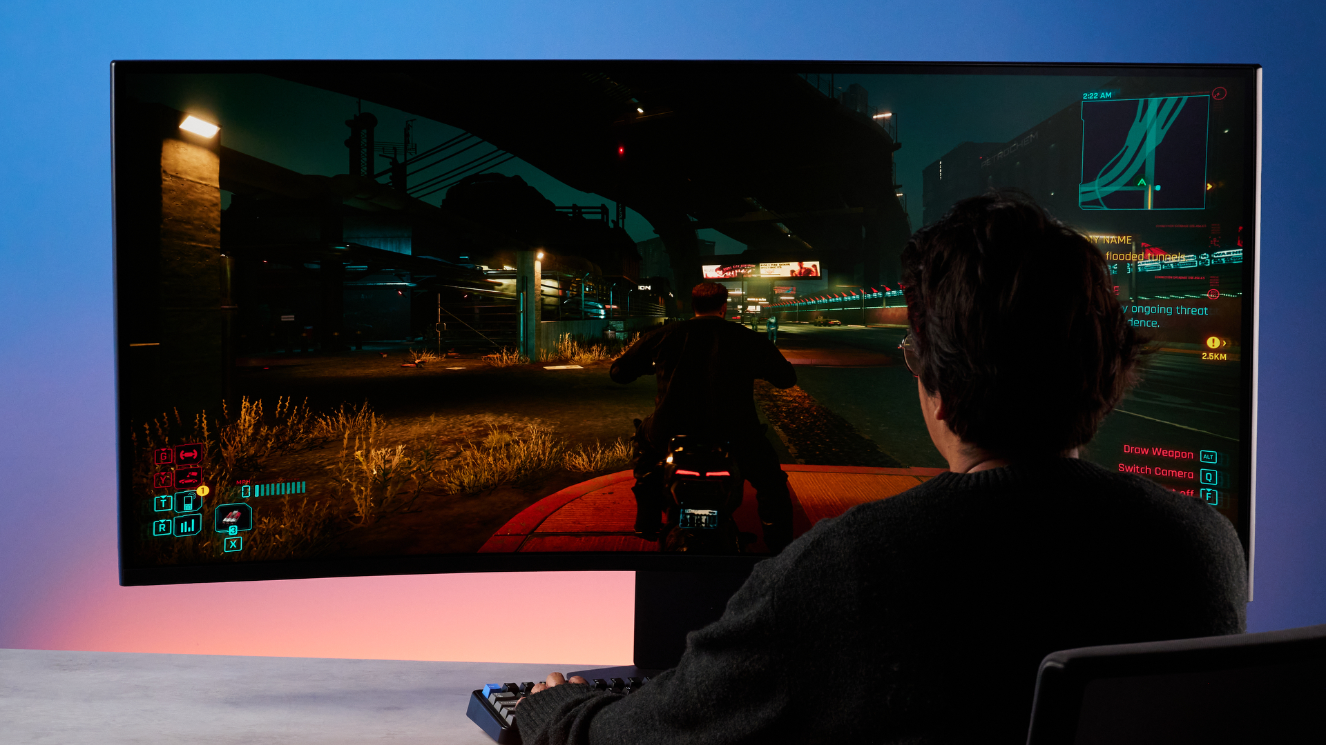 A black LG UltraGear 52G930B ultrawide 5K2K curved monitor