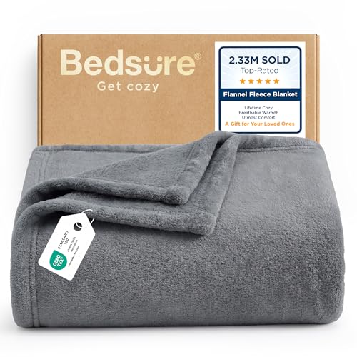 Bedsure Soft Fleece Throw Bed Blanket for Couch Grey - Lightweight Fuzzy Cozy Halloween Decorations Blankets and Throws for Sofa, Couch, Travel, Camping, 50x60 Inches