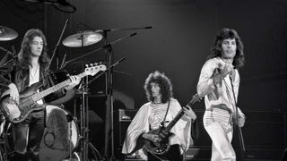 Queen’s John Deacon, Brian May and Freddie Mercury perform in Hamburg, Germany, in December 1974