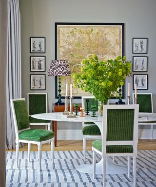 Dining room with green color scheme
