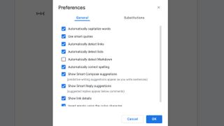 The preferences settings for Google Docs.