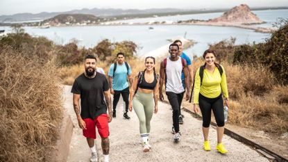 Group taking a walk outdoors