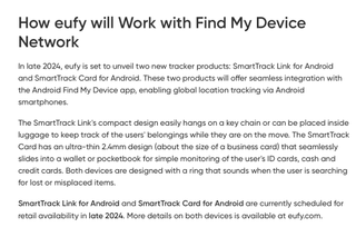 The Eufy press release announcing Find My Device trackers as of November 2024; the original link now redirects to the Eufy homepage.