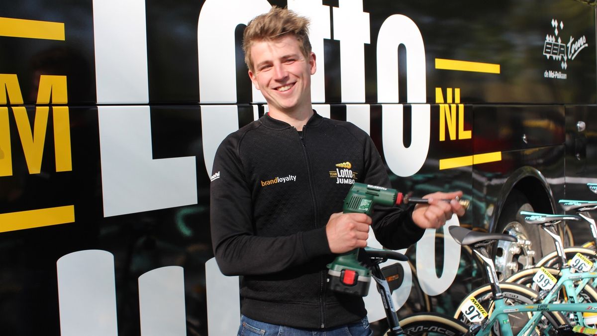 Lotto-Jumbo mechanic Dirk Van De Van carefully set each of his riders' front and rear pressure