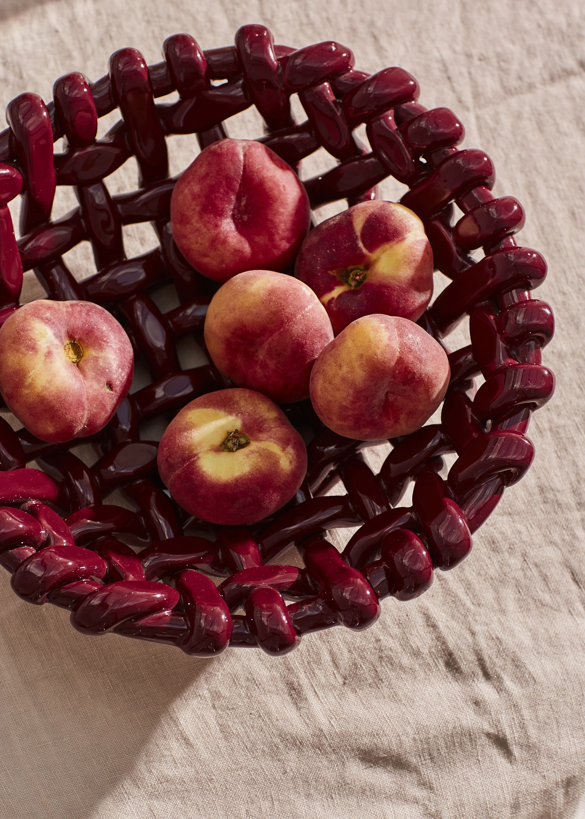Late Afternoon, Burgundy Basketweave Bowl