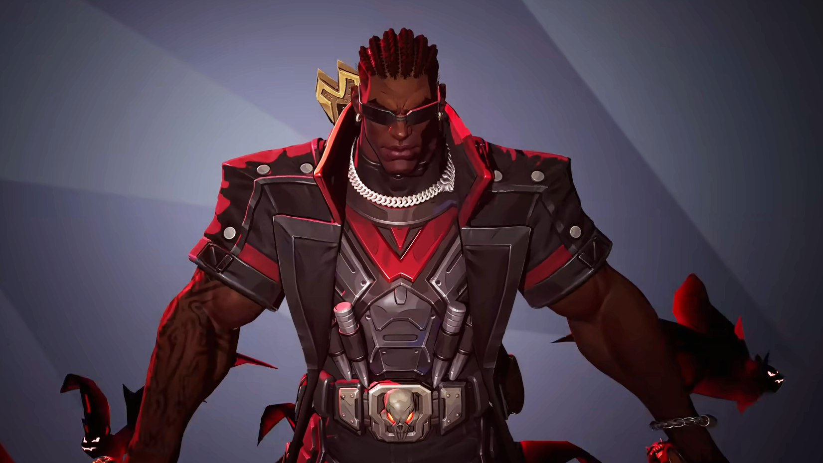 Blade staring down the camera