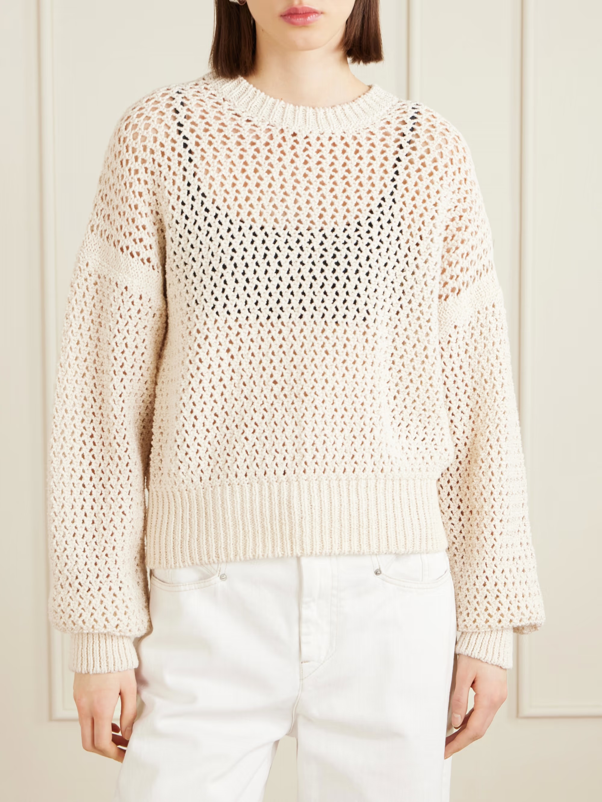 ANOTHER TOMORROW, Open-Knit Cotton Sweater