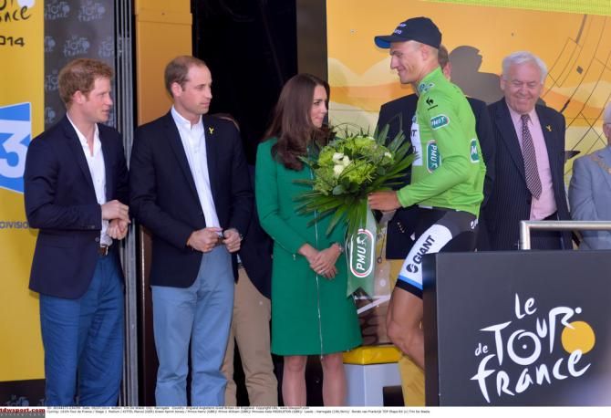 Princes Harry and William, the Duchess of Cambridge and Marcel Kittel