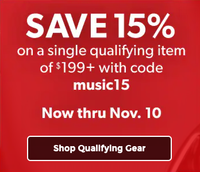 Guitar Center: Save 15% on select gear over $199