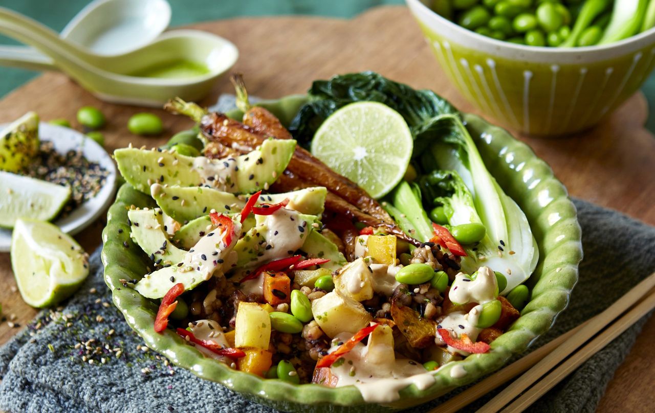 Buddha bowl with roasted winter vegetables