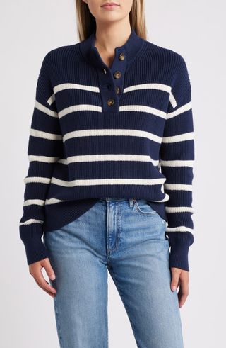 Caslon, Half Button Pima Cotton Blend Sweater