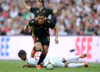 Hazard in action for Belgium against England