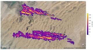 Twelve plumes of methane stream westward east of Hazar, Turkmenistan, a port city on the Caspian Sea. The plumes were detected by NASA’s Earth Surface Mineral Dust Source Investigation mission, and some of them stretch for more than 20 miles (32 kilometers).