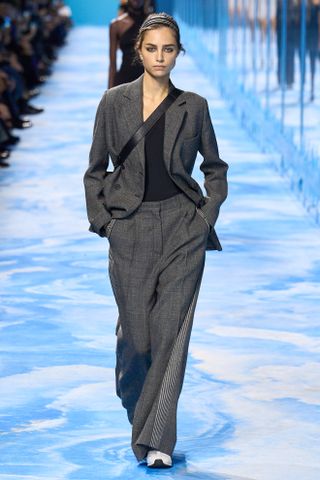 dior grey trouser suit at paris fashion week spring summer 2025