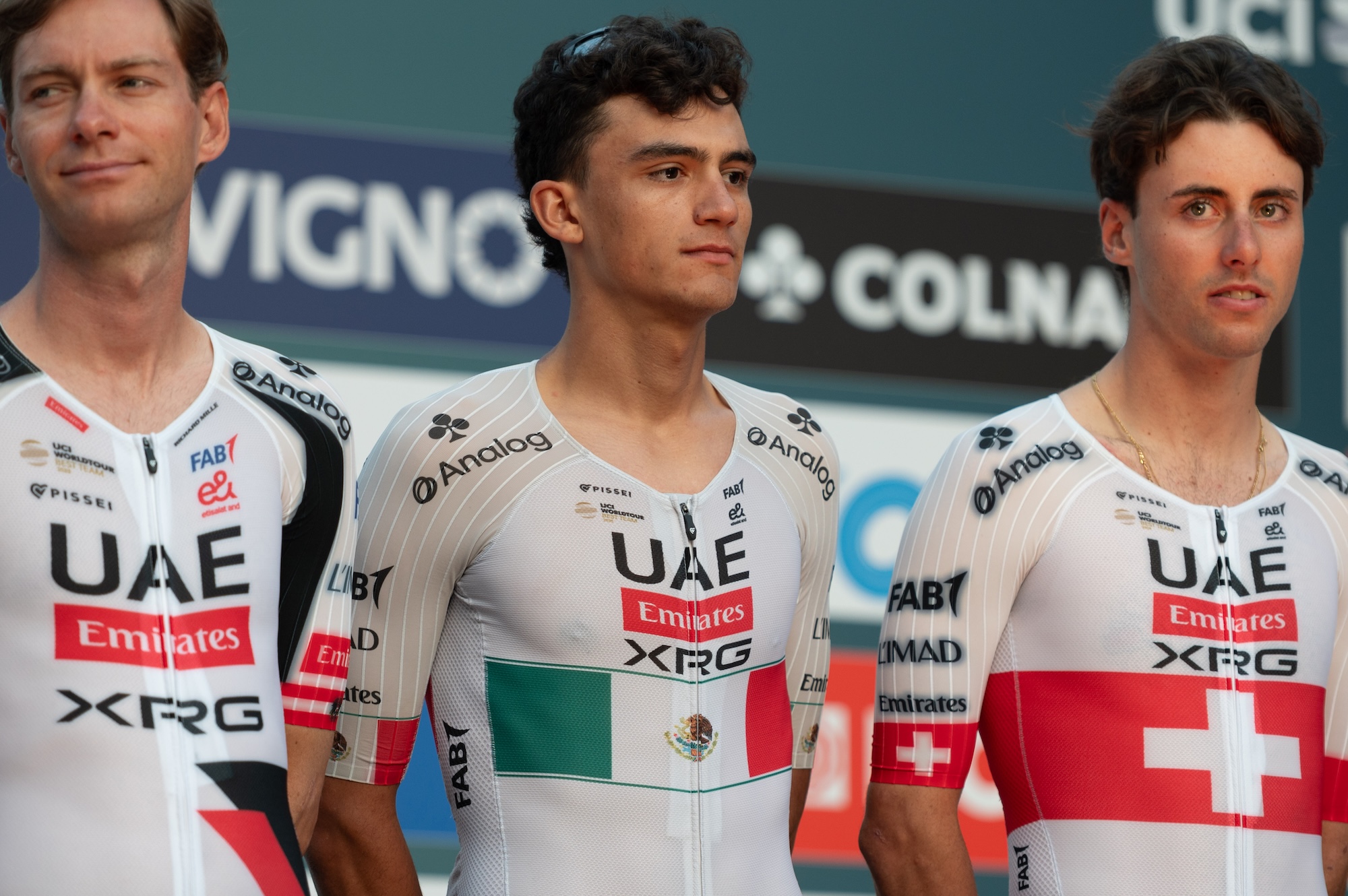Isaac Del Toro of UAE Team Emirates XRG attends the team presentation for the 120th edition of Il Lombardia in Bergamo, Italy, on October 9, 2026. (Photo by Silvia Colombo/NurPhoto)